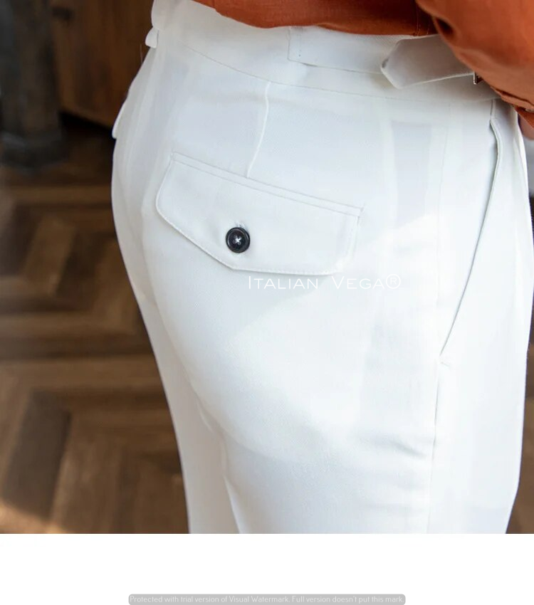 Frost White Classic Buckle Formal Gurkha Pants by ITALIAN VEGA®