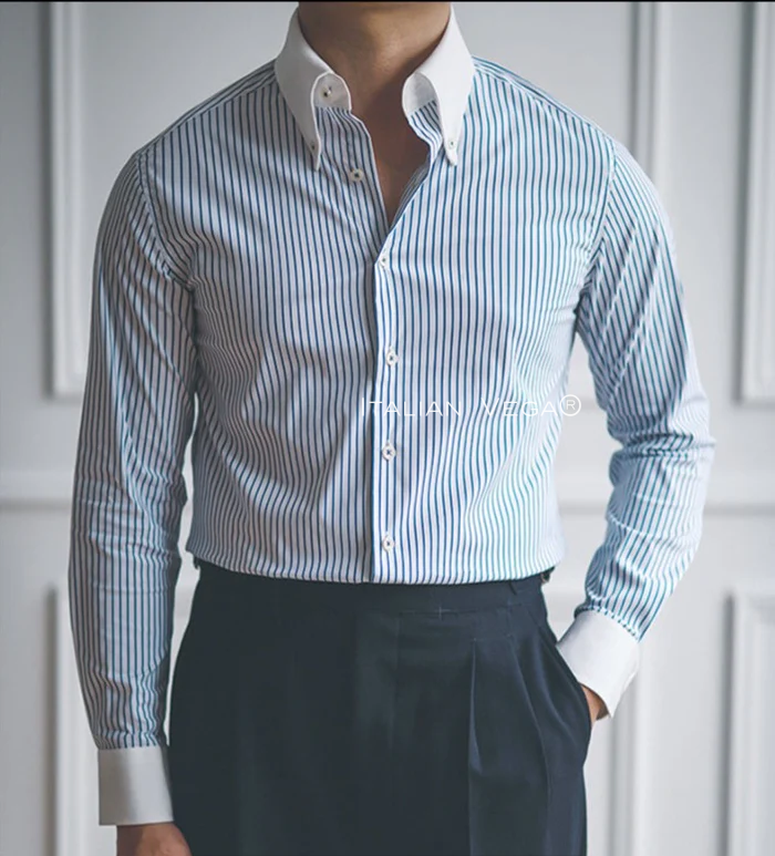 Old Money Classic Stripe Shirt with Navy Stripe Signature Buttoned Gurkha Pant by ITALIAN VEGA®