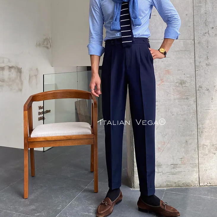 Navy Blue Italian Elegant Formal Gurkha Pants by ITALIAN VEGA®