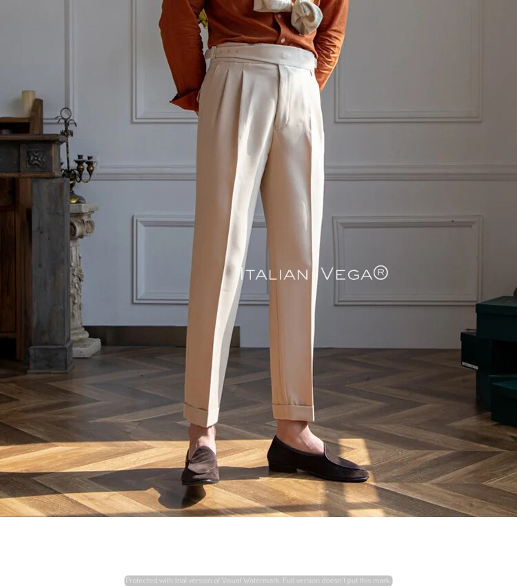 Beige Classic Buckle Gurkha Pants by Italian Vega®