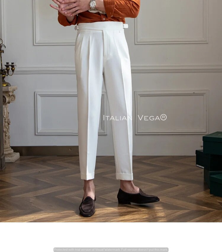 Frost White Classic Buckle Formal Gurkha Pants by ITALIAN VEGA®