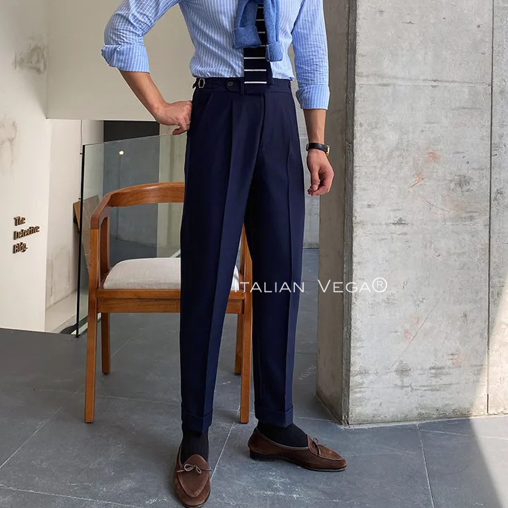 Navy Blue Italian Elegant Formal Gurkha Pants by ITALIAN VEGA®