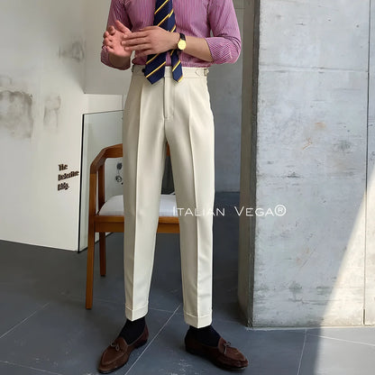 Beige Italian Elegant Gurkha Trousers by ITALIAN VEGA®