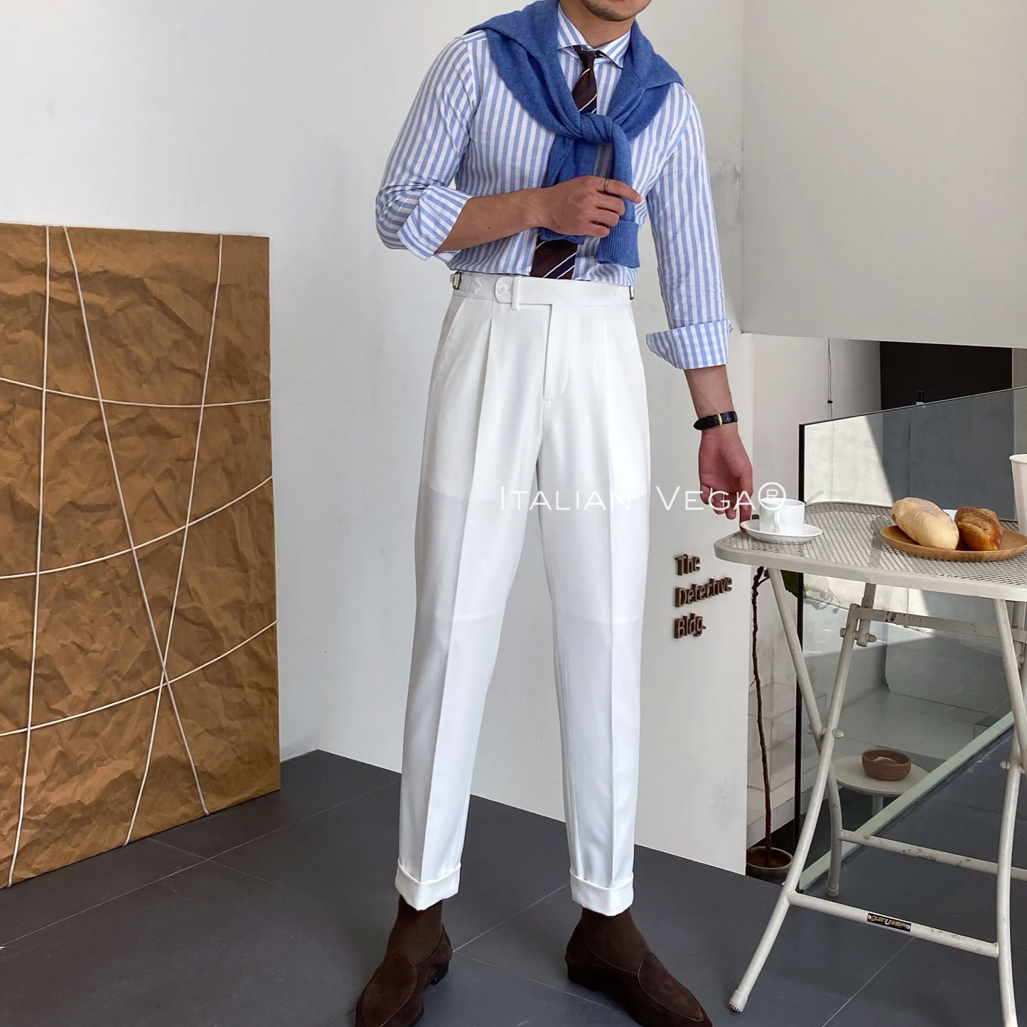 White Italian Elegant Formal Gurkha Pants by ITALIAN VEGA®