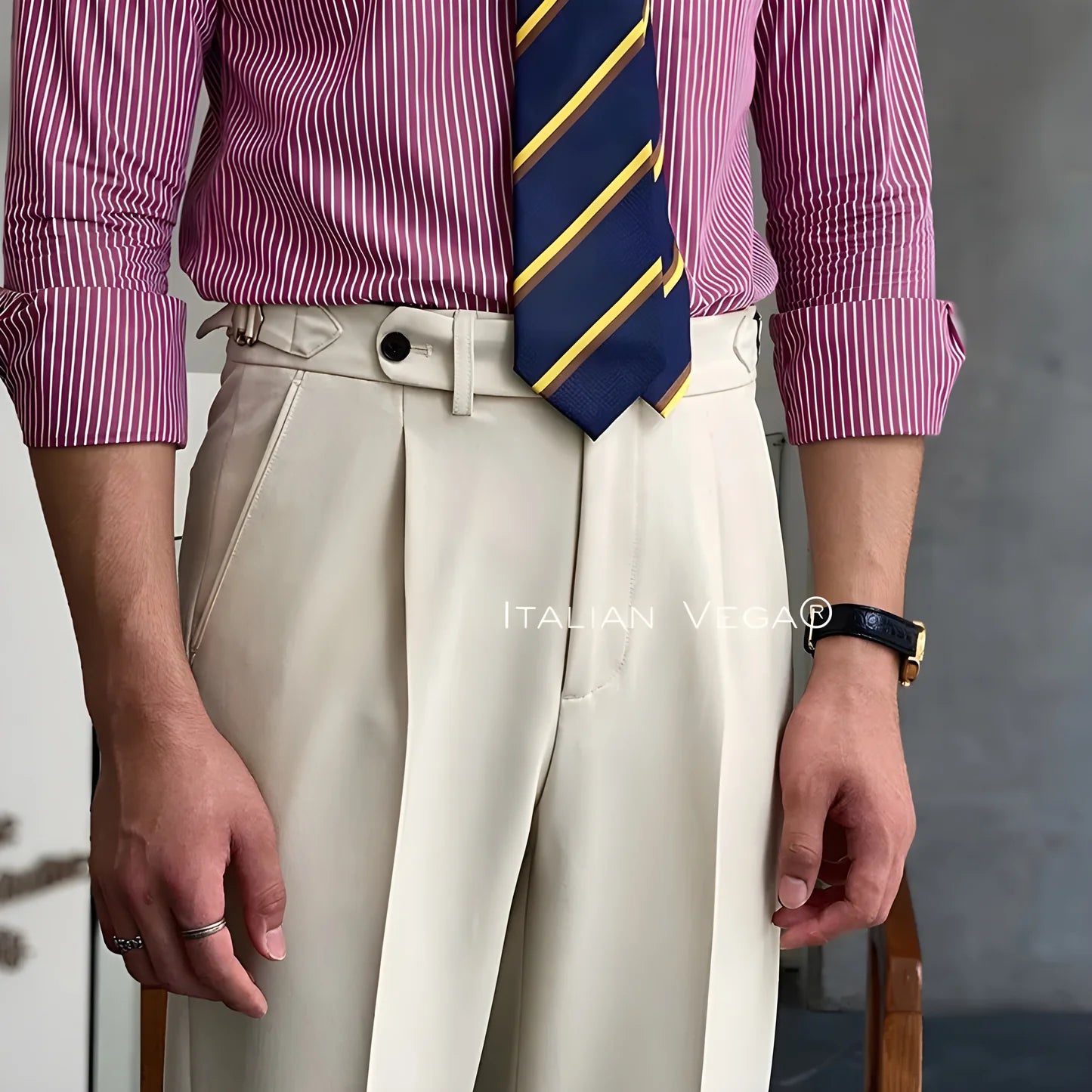 Beige Italian Elegant Gurkha Trousers by ITALIAN VEGA®