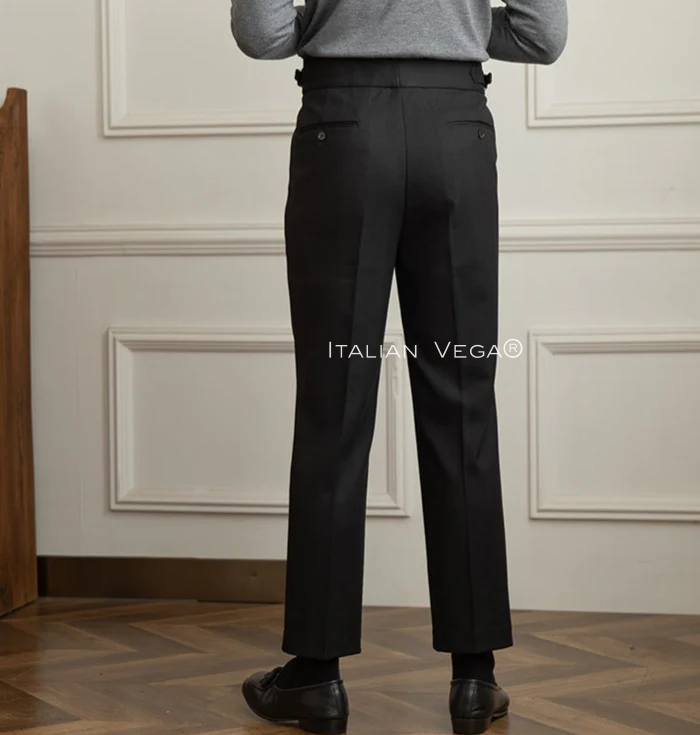 Old Money Powder Blue Shirt with Black Herringbone Signature Buttoned Gurkha Pant by ITALIAN VEGA®