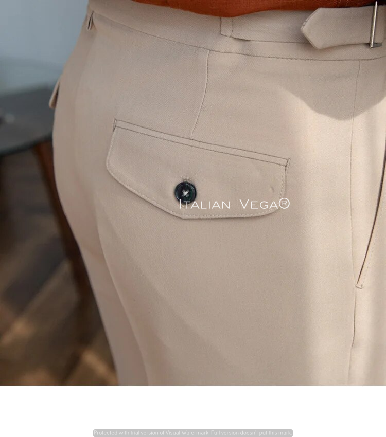 Beige Classic Buckle Gurkha Pants by Italian Vega®