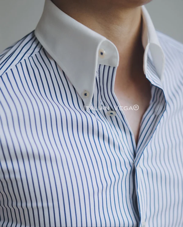 Old Money Navy Contrast Stripes Classic Collar Shirt by Italian Vega®
