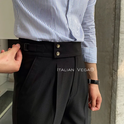Old Money Powder Blue Shirt with Black Signature Buttoned Gurkha Pant by ITALIAN VEGA®