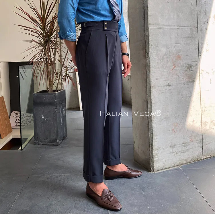 Elephant Grey Signature Buttoned Formal Gurkha Pants by ITALIAN VEGA®