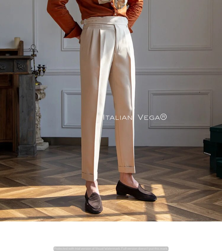 Beige Classic Buckle Gurkha Pants by Italian Vega®