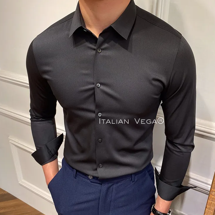 Old Money Premium Black Satin Cotton Shirt by Italian Vega®