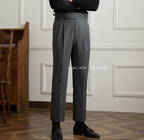 Old Money Black Shirt with Grey Herringbone Signature Buttoned Gurkha Pant by ITALIAN VEGA®