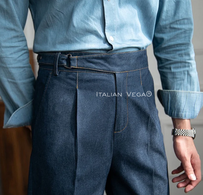 Old Money White Shirt with Blue Veteran Denim Gurkha Pant by ITALIAN VEGA®