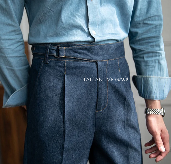 Old Money Powder Blue Shirt with Blue Veteran Denim Gurkha Pant by ITALIAN VEGA®