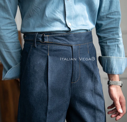 Old Money Black Shirt with Blue Veteran Denim Gurkha Pant by ITALIAN VEGA®