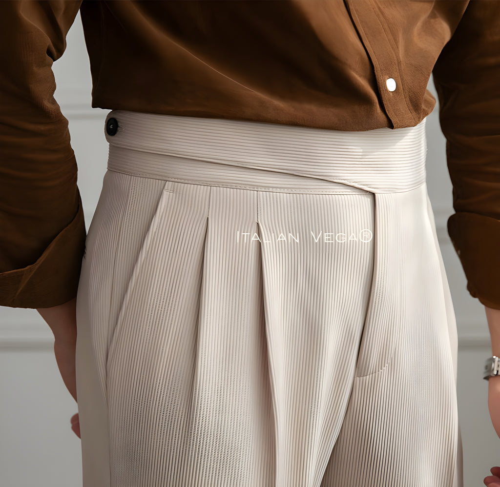 Beige Corduroy Classic Button Formal Gurkha Pants by ITALIAN VEGA®