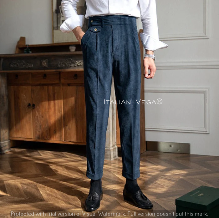 Navy Corduroy Signature Formal Gurkha Pants by ITALIAN VEGA®