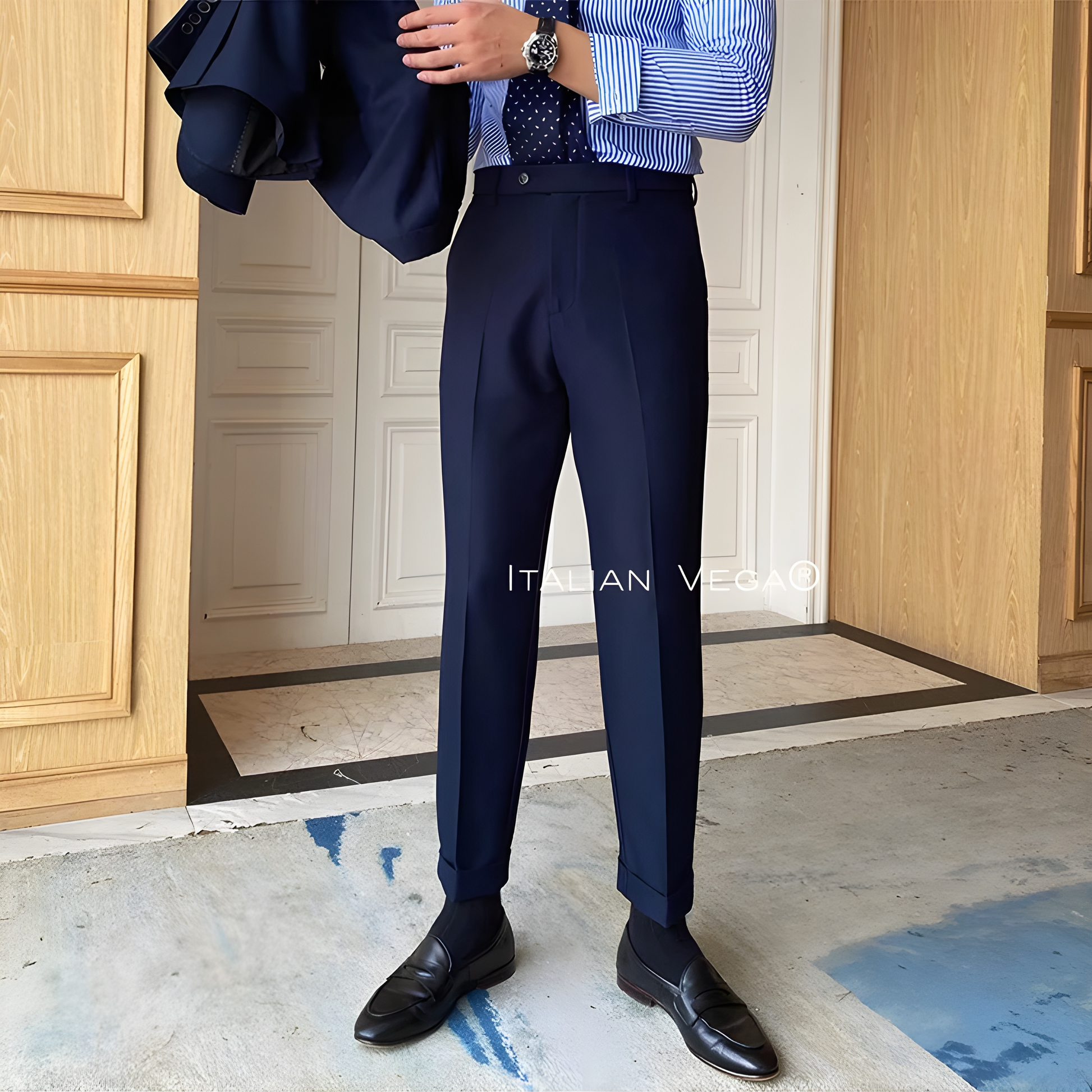 royal blue dress pants mens Men's Modern filling out size 32. ROYAL ITALIAN FLAT FRONT MENS