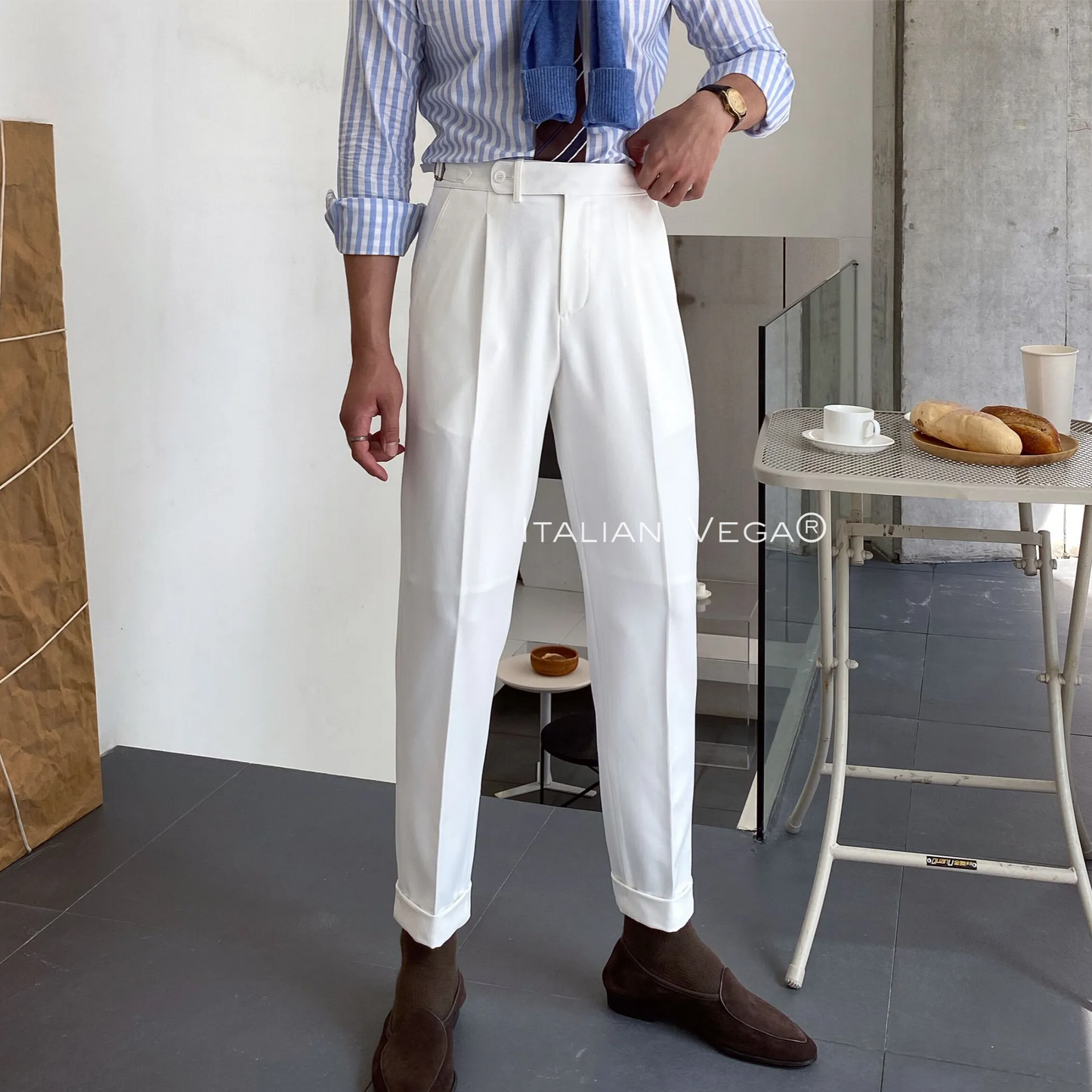 White Italian Elegant Formal Gurkha Pants by ITALIAN VEGA®