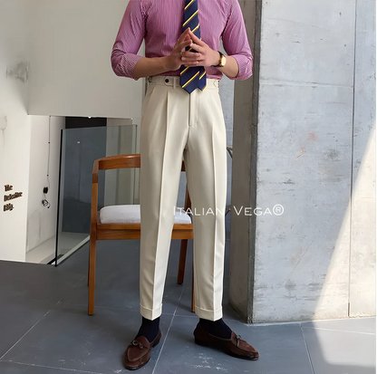 Beige Italian Elegant Gurkha Trousers by ITALIAN VEGA®