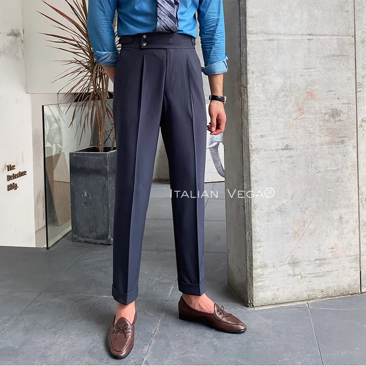 Elephant Grey Signature Buttoned Formal Gurkha Pants by ITALIAN VEGA®