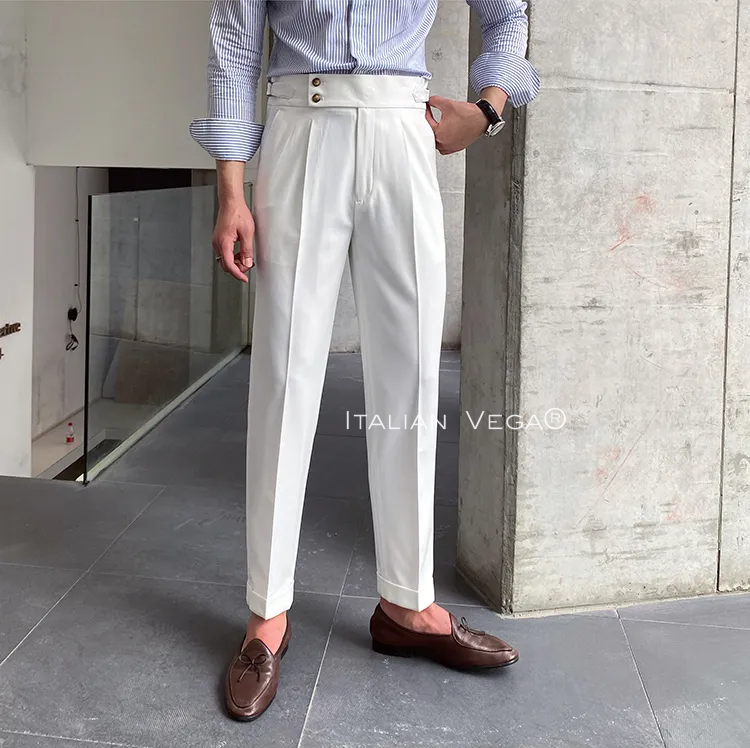 White Signature Buttoned Formal Gurkha Pants by ITALIAN VEGA®