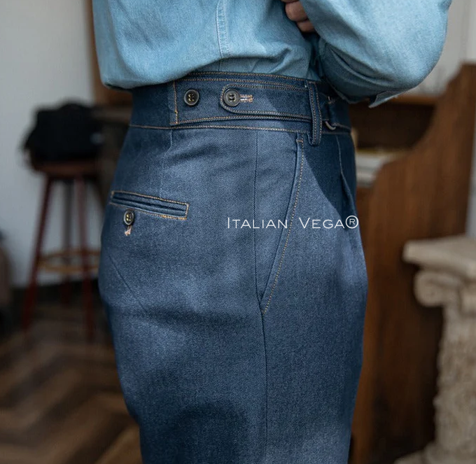 Old Money Powder Blue Shirt with Blue Veteran Denim Gurkha Pant by ITALIAN VEGA®