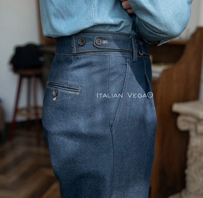 Old Money Black Shirt with Blue Veteran Denim Gurkha Pant by ITALIAN VEGA®