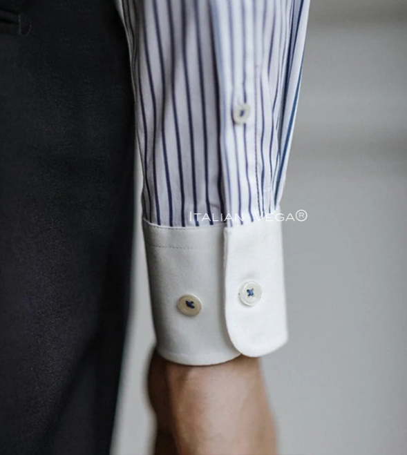 Old Money Classic Navy Stripe Shirt with Ash Grey Signature Buttoned Gurkha Pant by ITALIAN VEGA®