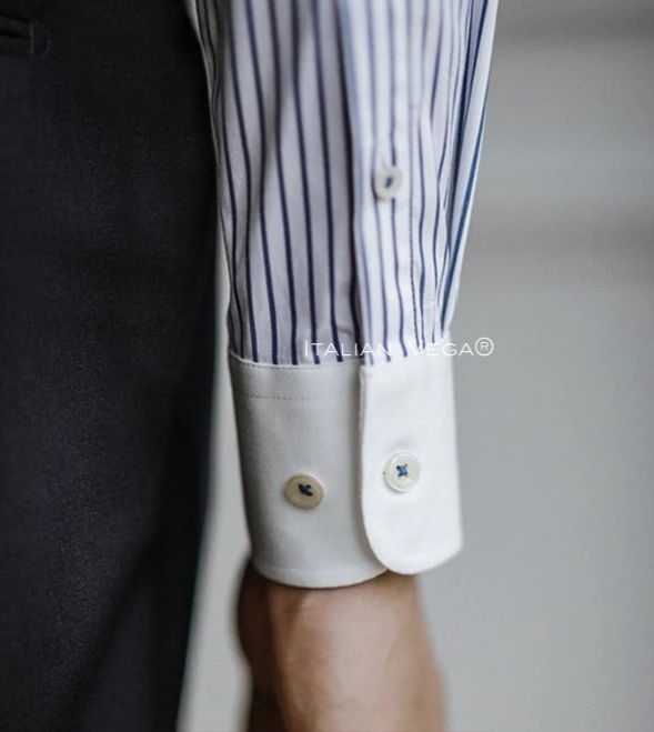 Old Money Navy Contrast Stripes Classic Collar Shirt by Italian Vega®