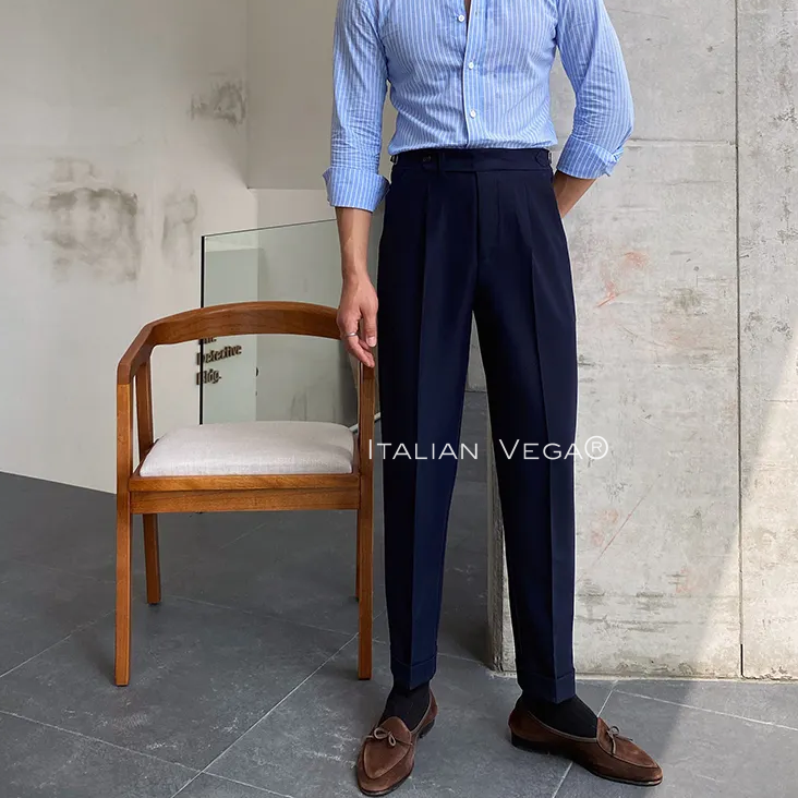 Navy Blue Italian Elegant Formal Gurkha Pants by ITALIAN VEGA®