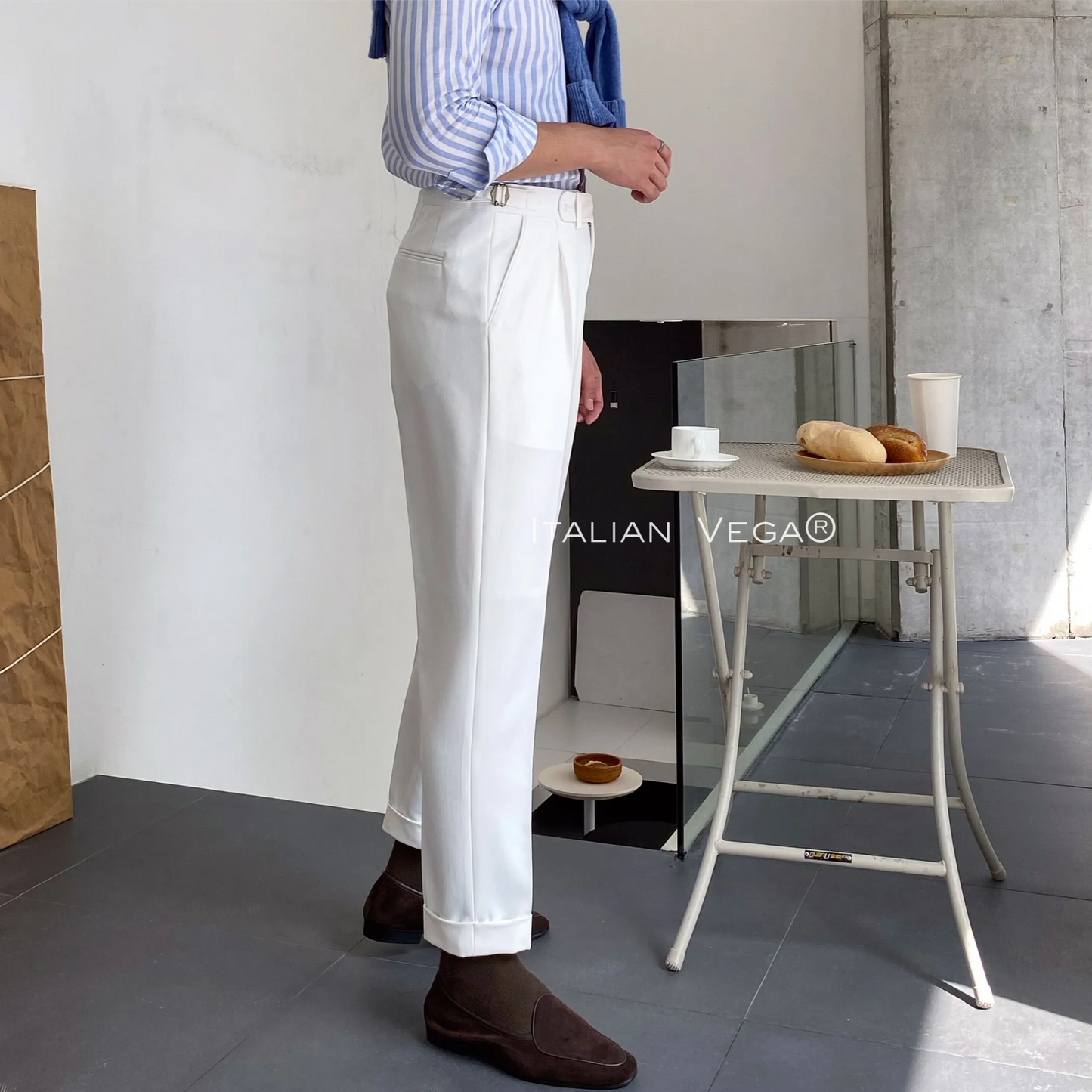 White Italian Elegant Formal Gurkha Pants by ITALIAN VEGA®