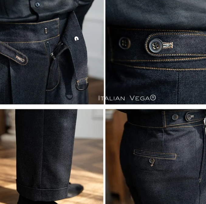 Old Money Classic Stripe Shirt with Space Blue Veteran Denim Gurkha Pant by ITALIAN VEGA®