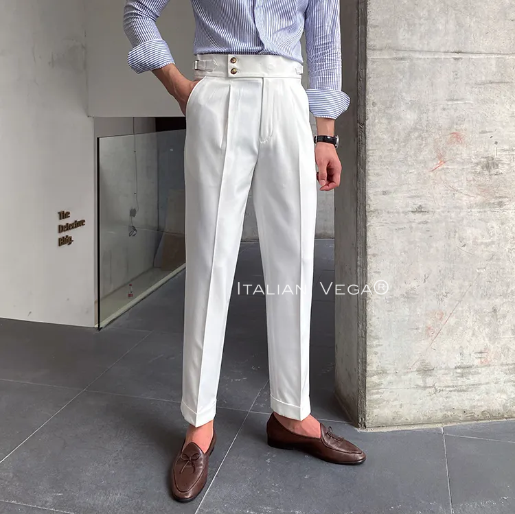 Old Money White Shirt with White Signature Buttoned Gurkha Pant by ITALIAN VEGA®