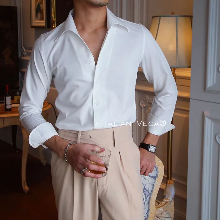 Old Money White Shirt with Ash Grey Signature Buttoned Gurkha Pant by ITALIAN VEGA®