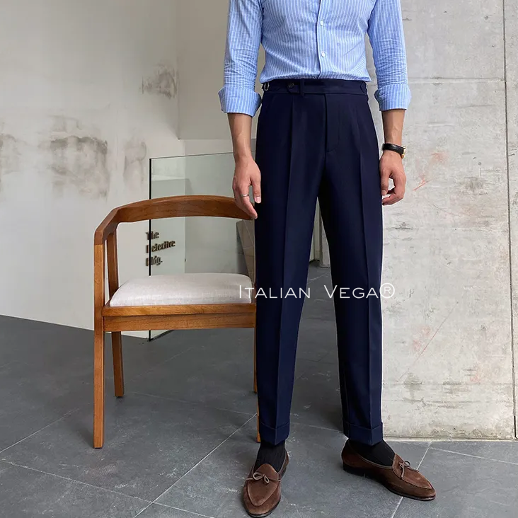 Navy Blue Italian Elegant Formal Gurkha Pants by ITALIAN VEGA®