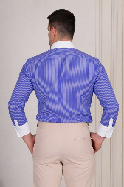 Old Money Indigo Blue Contrast One Piece Collar Shirt by Italian Vega®