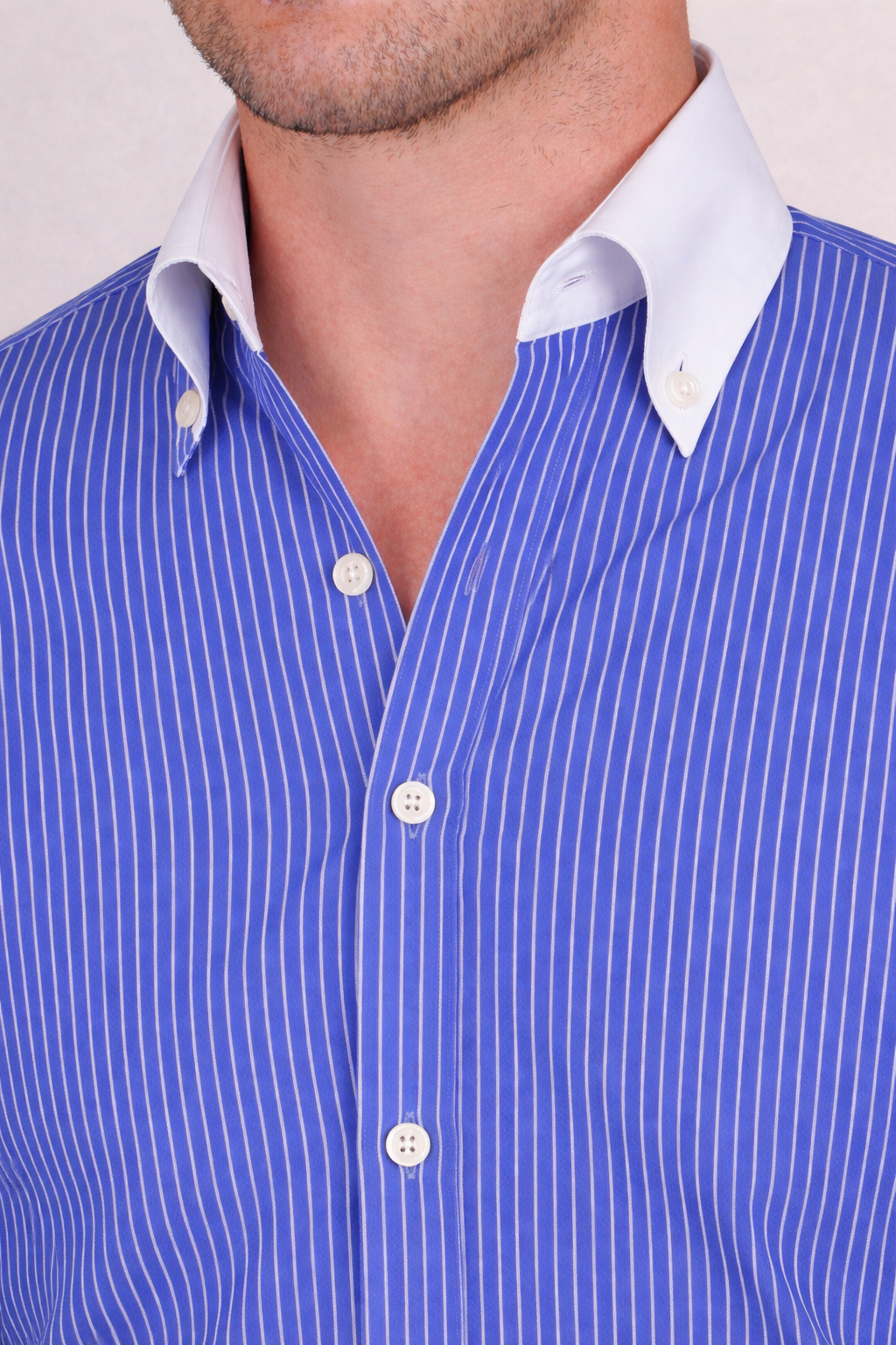 Old Money Indigo Blue Contrast Pinstripe One Piece Collar Shirt by Italian Vega®