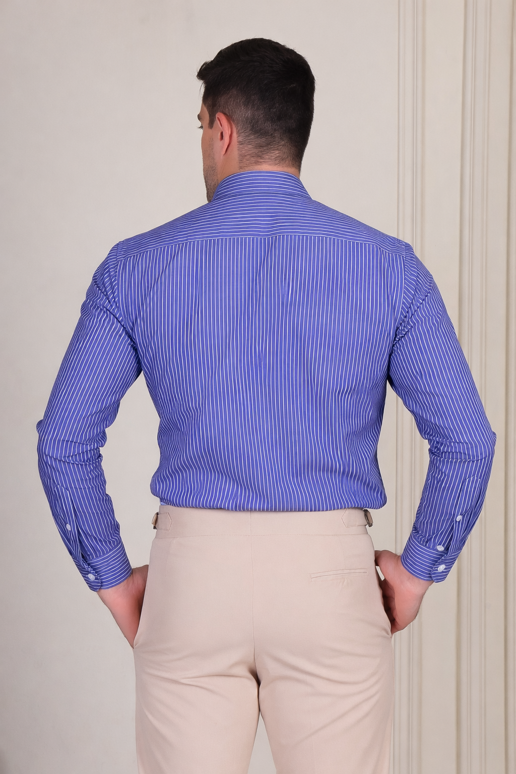 Old Money Indigo Blue Pinstripe One Piece Collar Shirt by Italian Vega®