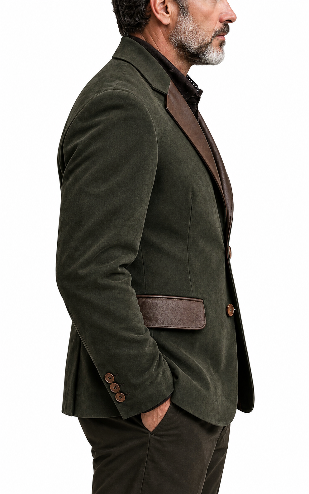 Luxury Olive Suede & PU Leather Blazer – Italian Vega® Signature