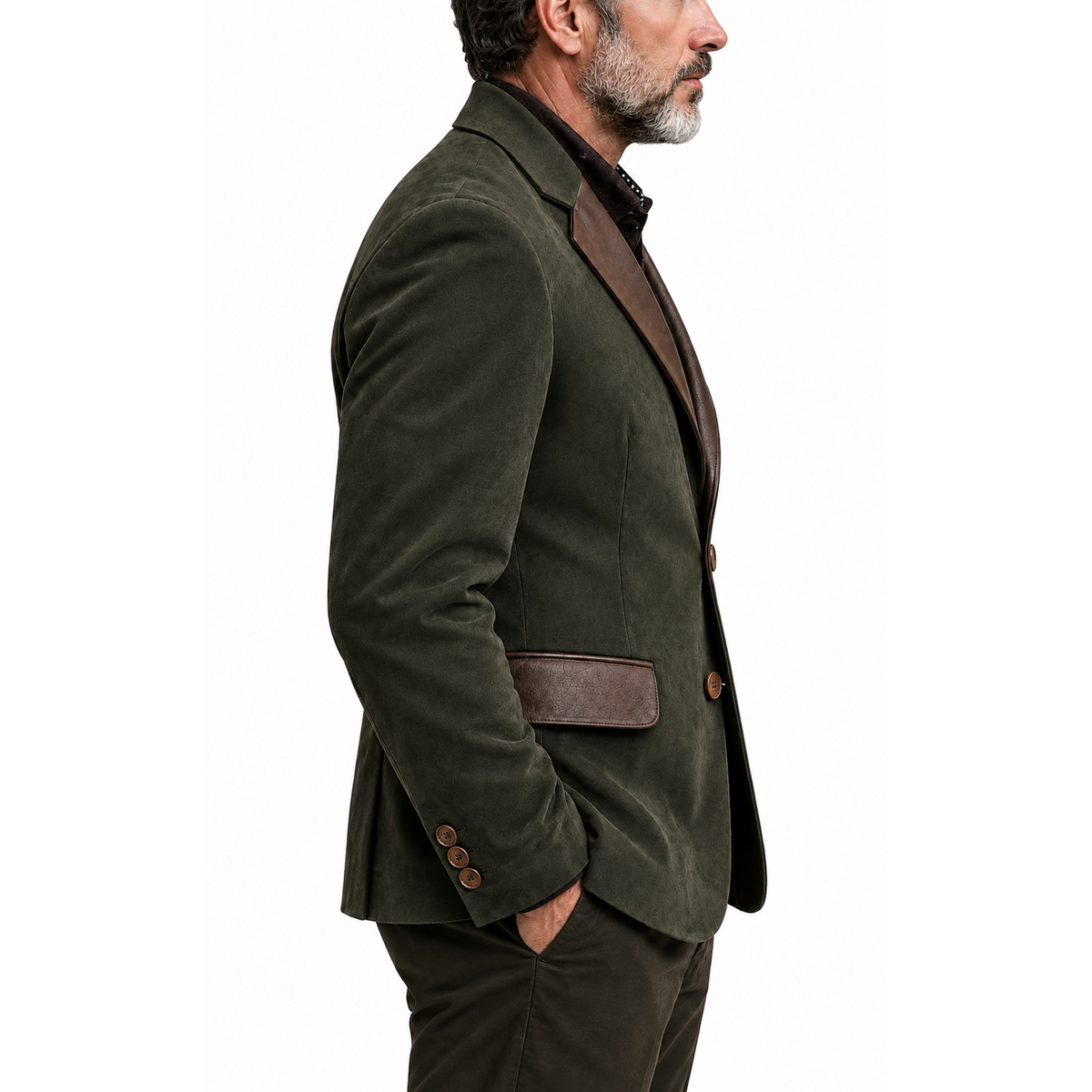 Luxury Olive Suede & Vegan Leather Blazer – Italian Vega® Signature