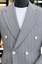 Ash Grey Striped Double Breasted Blazer by Italian Vega (Special Edition)
