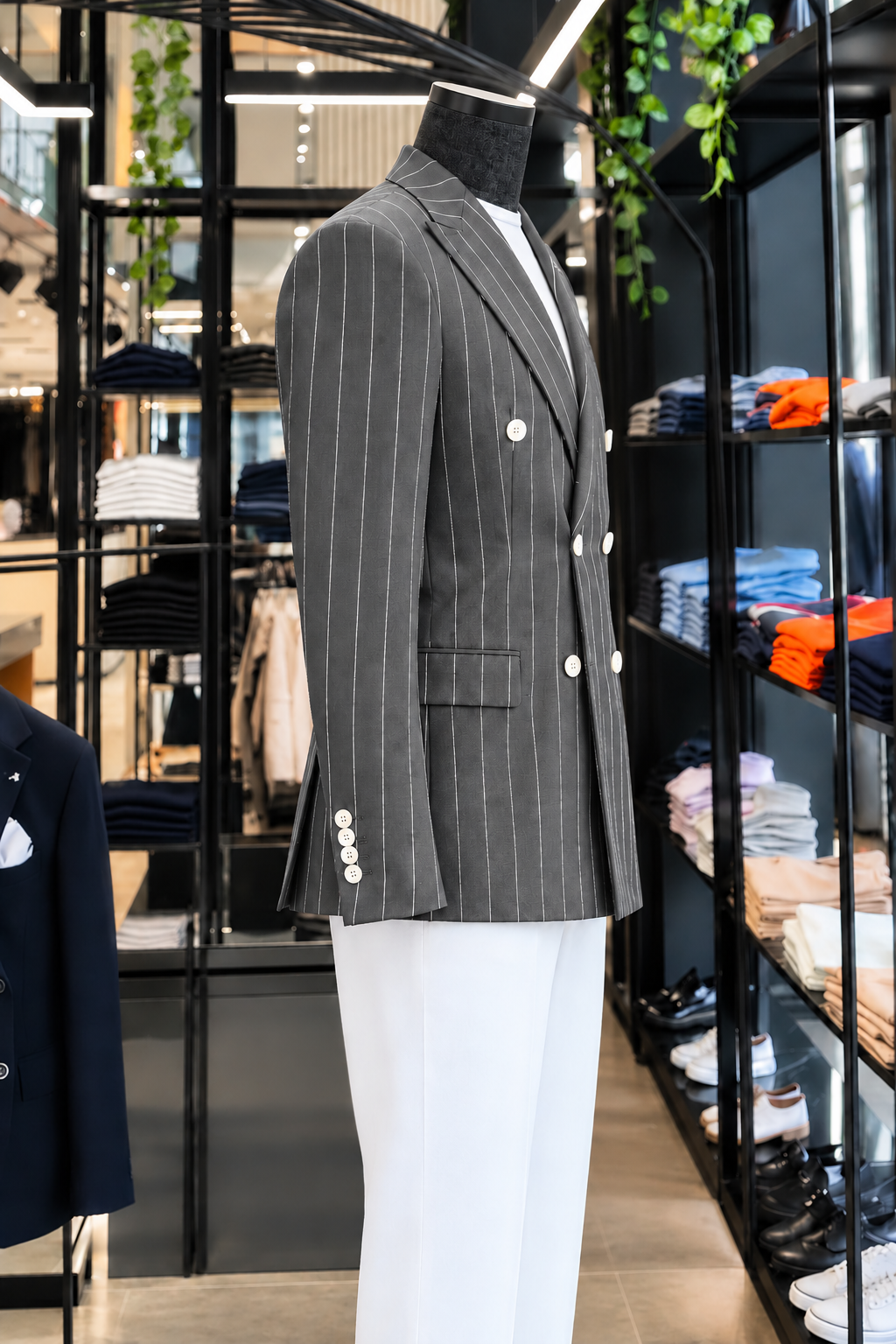 Dark Grey Striped Double Breasted Blazer by Italian Vega (Special Edition)