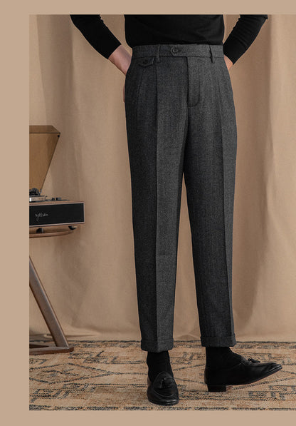 Grey Elegant Herringbone Gurkha Pants by Italian Vega® (Winter Warm)