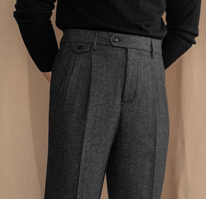 Grey Elegant Herringbone Gurkha Pants by Italian Vega® (Winter Warm)