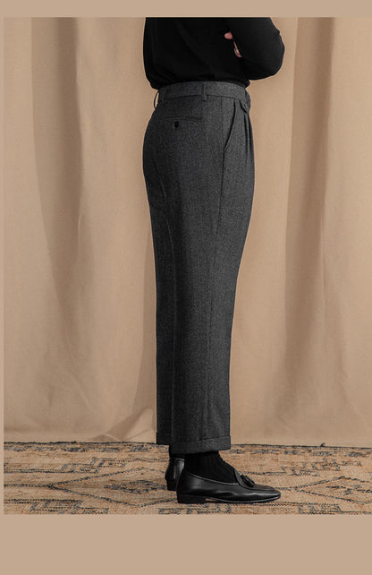Grey Elegant Herringbone Gurkha Pants by Italian Vega® (Winter Warm)