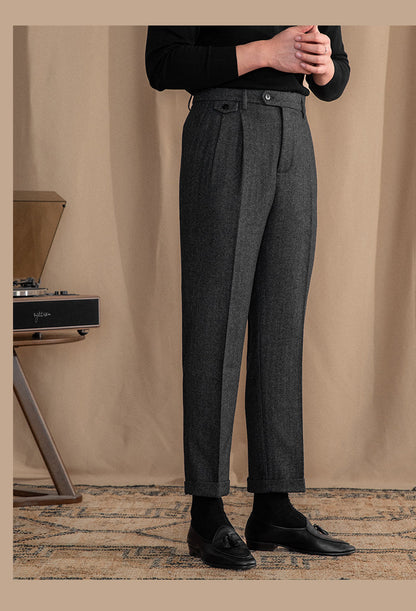 Grey Elegant Herringbone Gurkha Pants by Italian Vega® (Winter Warm)