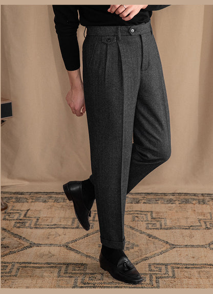 Grey Elegant Herringbone Gurkha Pants by Italian Vega® (Winter Warm)