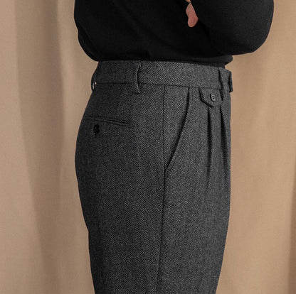 Grey Elegant Herringbone Gurkha Pants by Italian Vega® (Winter Warm)